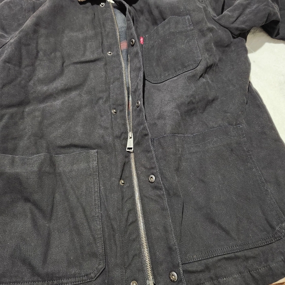 Levis Plaid Lined Canvas Chore Jacket Size XL 100% Cotton Black Full Zip  A3 - Picture 5 of 14